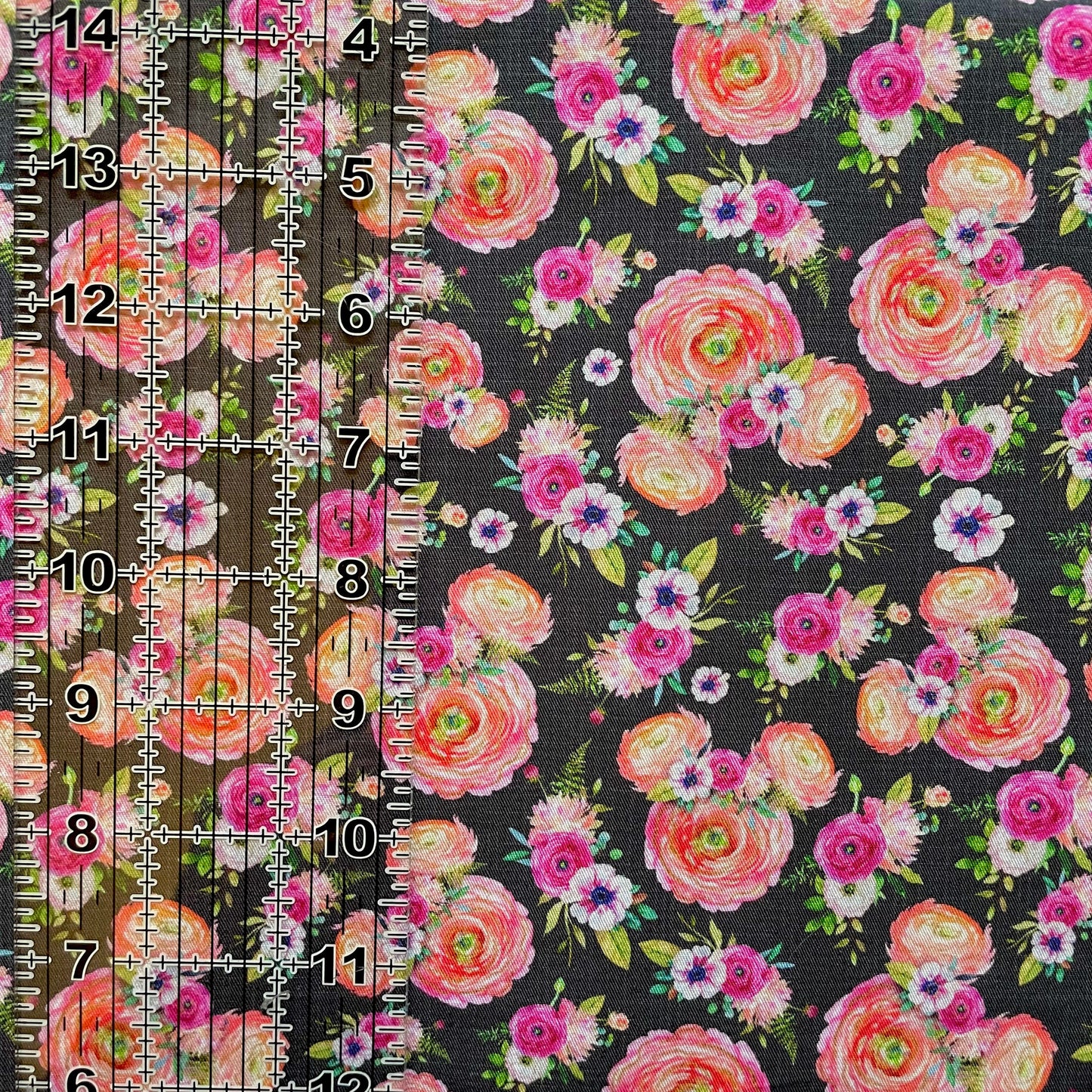 9x14 Tumbler Cut, Custom Fabric, CW Cotton Woven, High Quality, Mask Cut, Tumbler Fabric, Disney, Mouse, Ears, Minnie, Floral, Pretty, Grey