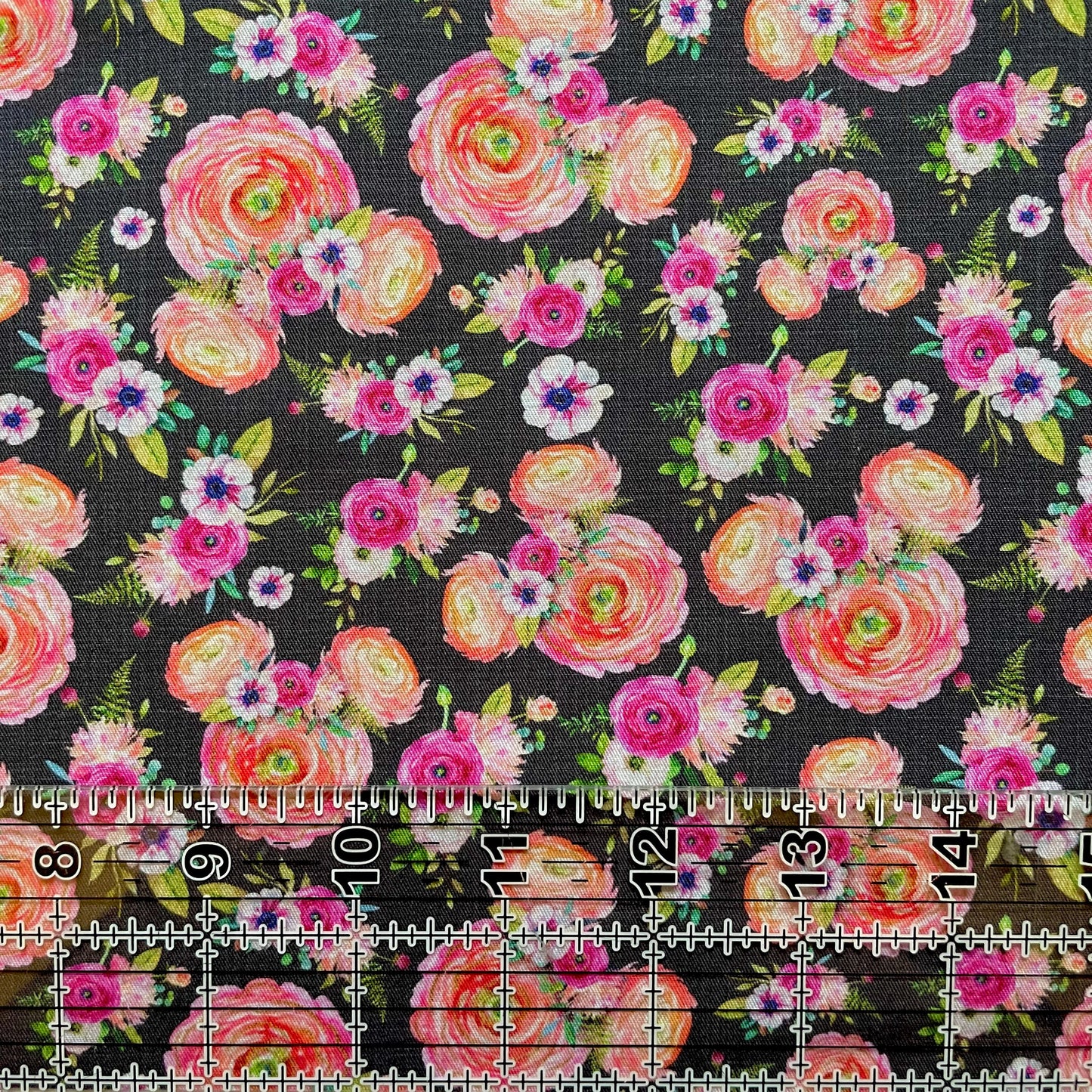 9x14 Tumbler Cut, Custom Fabric, CW Cotton Woven, High Quality, Mask Cut, Tumbler Fabric, Disney, Mouse, Ears, Minnie, Floral, Pretty, Grey