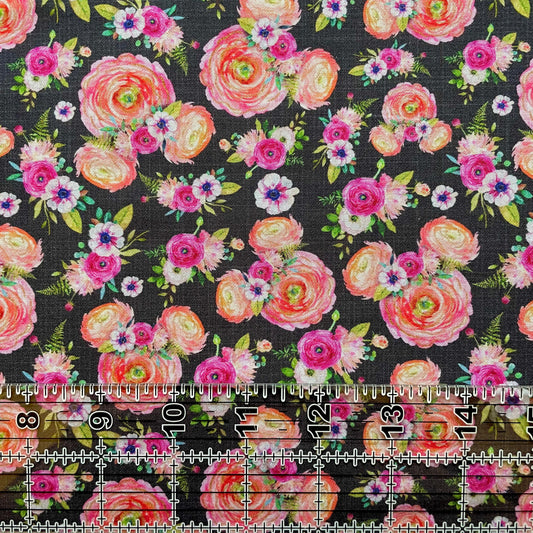9x14 Tumbler Cut, Custom Fabric, CW Cotton Woven, High Quality, Mask Cut, Tumbler Fabric, Disney, Mouse, Ears, Minnie, Floral, Pretty, Grey