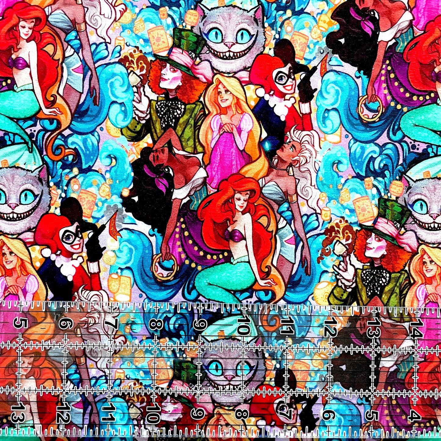 9x14 Tumbler Cut, Custom Fabric, CottonSpandex, High Quality, Mask Cut, Tumbler Fabric, Burton, Bright, Colorful, Alice and Friends