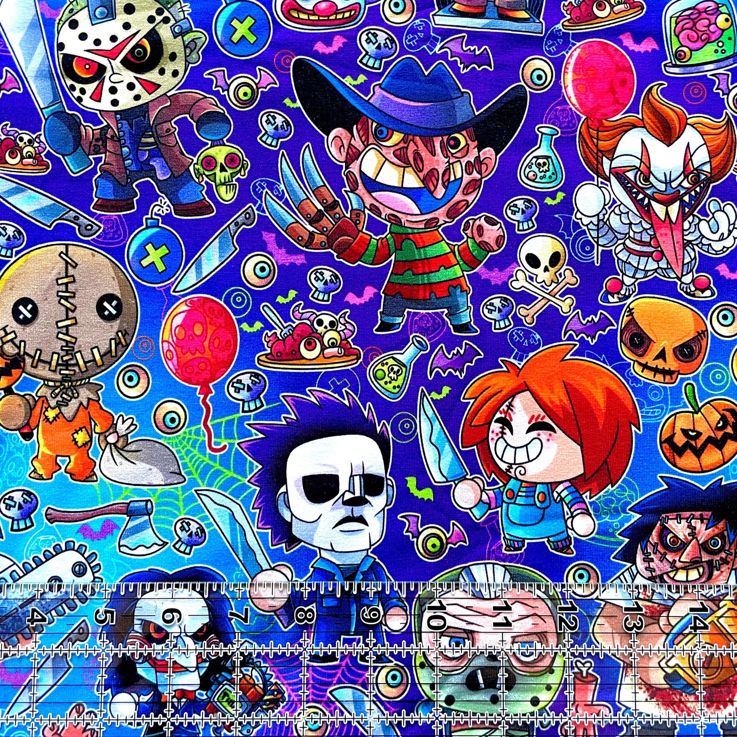 9x14 Tumbler Cut, Custom Fabric, CottonSpandex, High Quality, Mask Cut, Tumbler Fabric, Halloween, Horror, Serial Killers, Chibi, Purple, Toon Killers