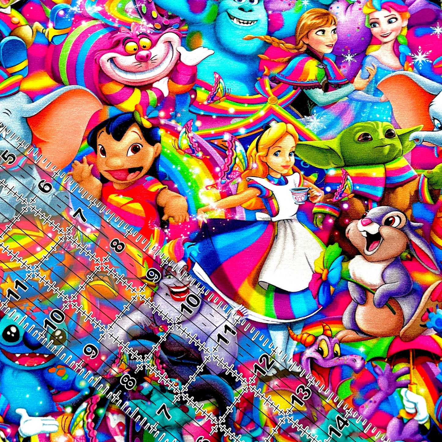 9x14 Tumbler Cut, Custom Fabric, CottonSpandex, High Quality, Mask Cut, Tumbler Fabric, Disney, Rainbow, Mickey, Minnie, Bright, Reg Scale