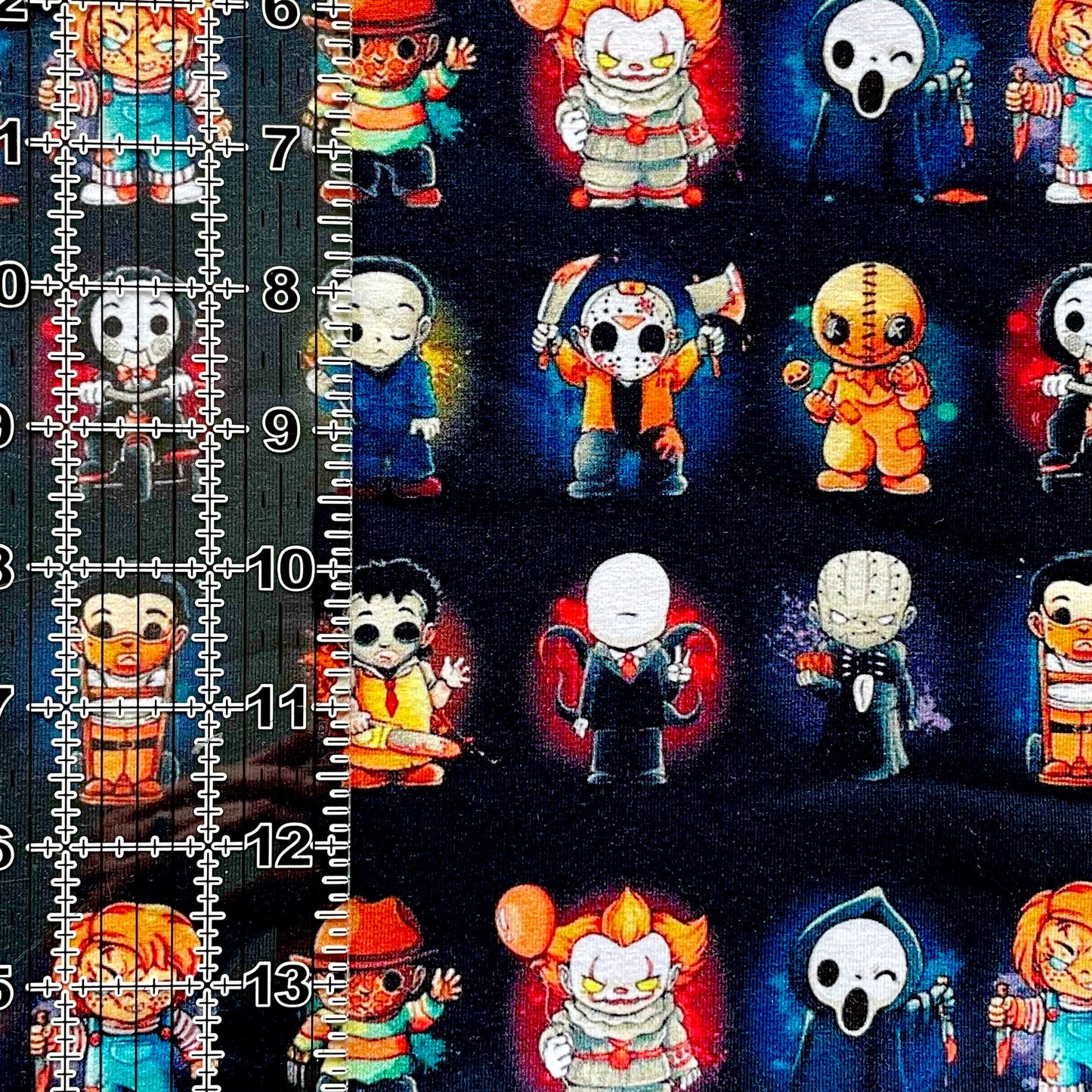 9x14 Tumbler Cut, Custom Fabric, CottonSpandex, High Quality, Mask Cut, Tumbler Fabric, Halloween, Horror, Serial Killers, Small Rows