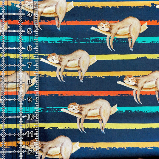 9x14 Tumbler Cut, Custom Fabric, CW Cotton Woven, High Quality, Mask Cut, Tumbler Fabric, Cute, Striped Sloths, Sleepy Sloth