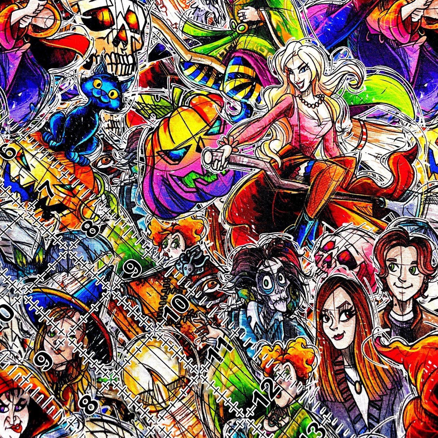 9x14 Tumbler Cut, Custom Fabric, CottonSpandex, High Quality, Mask Cut, Tumbler Fabric, Halloween, Hocus, Witches, Sisters, Pocus, Sketch