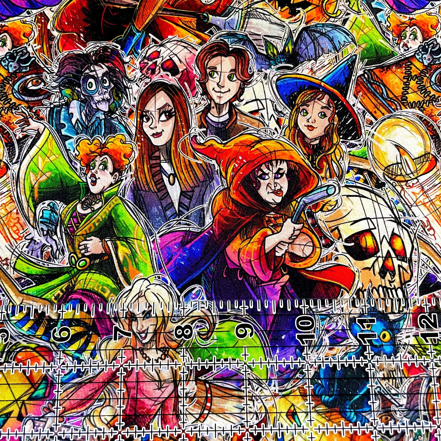 9x14 Tumbler Cut, Custom Fabric, CottonSpandex, High Quality, Mask Cut, Tumbler Fabric, Halloween, Hocus, Witches, Sisters, Pocus, Sketch