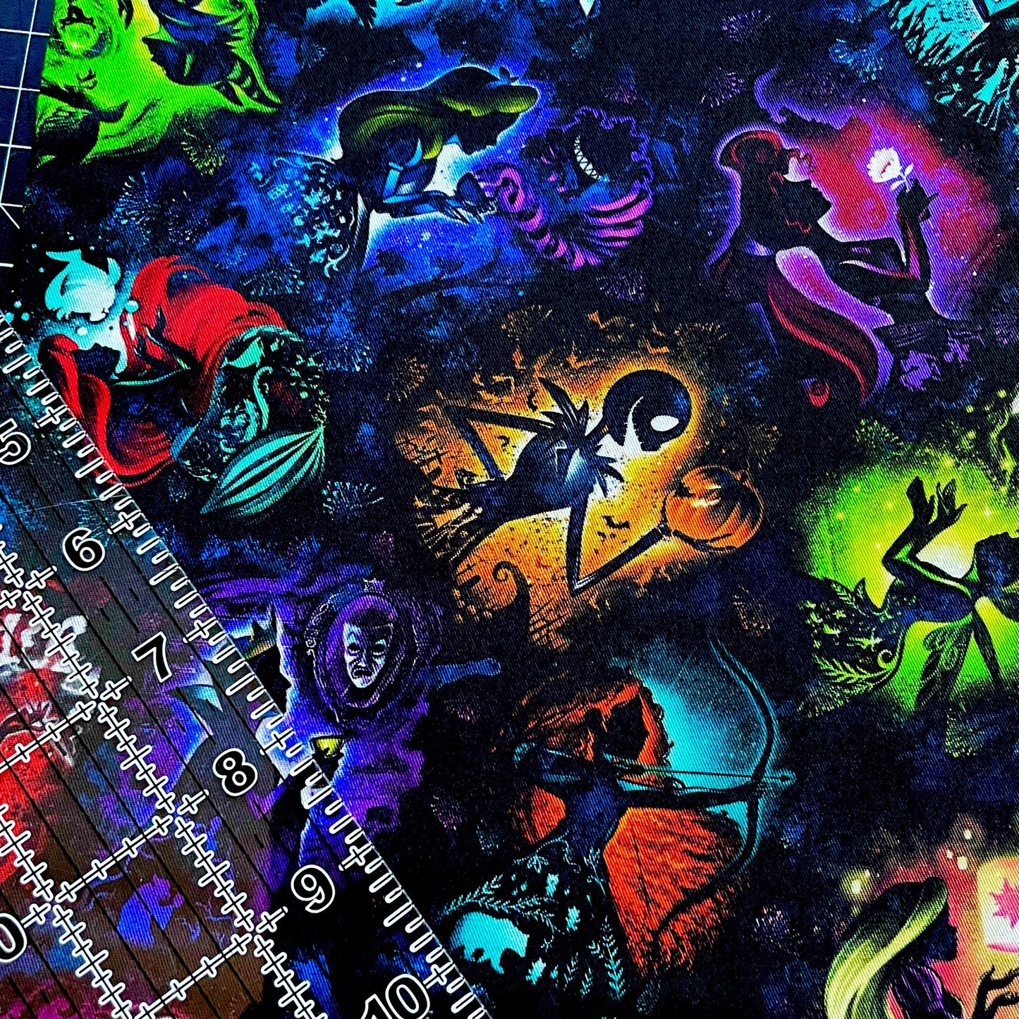 9x14 Tumbler Cut, Custom Fabric, CW Cotton Woven, High Quality, Mask Cut, Tumbler Fabric, Disney, Villains & Princesses, Illumination Happy
