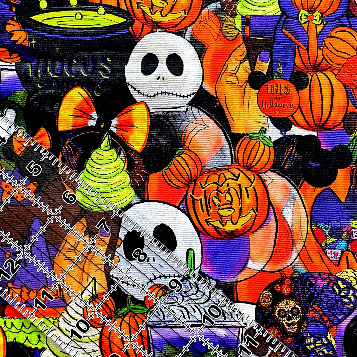 9x14 Tumbler Cut, Custom Fabric, CW Cotton Woven, High Quality, Mask Cut, Tumbler Fabric, Cute, Halloween, Mickey, Trick or Treat, Snacks