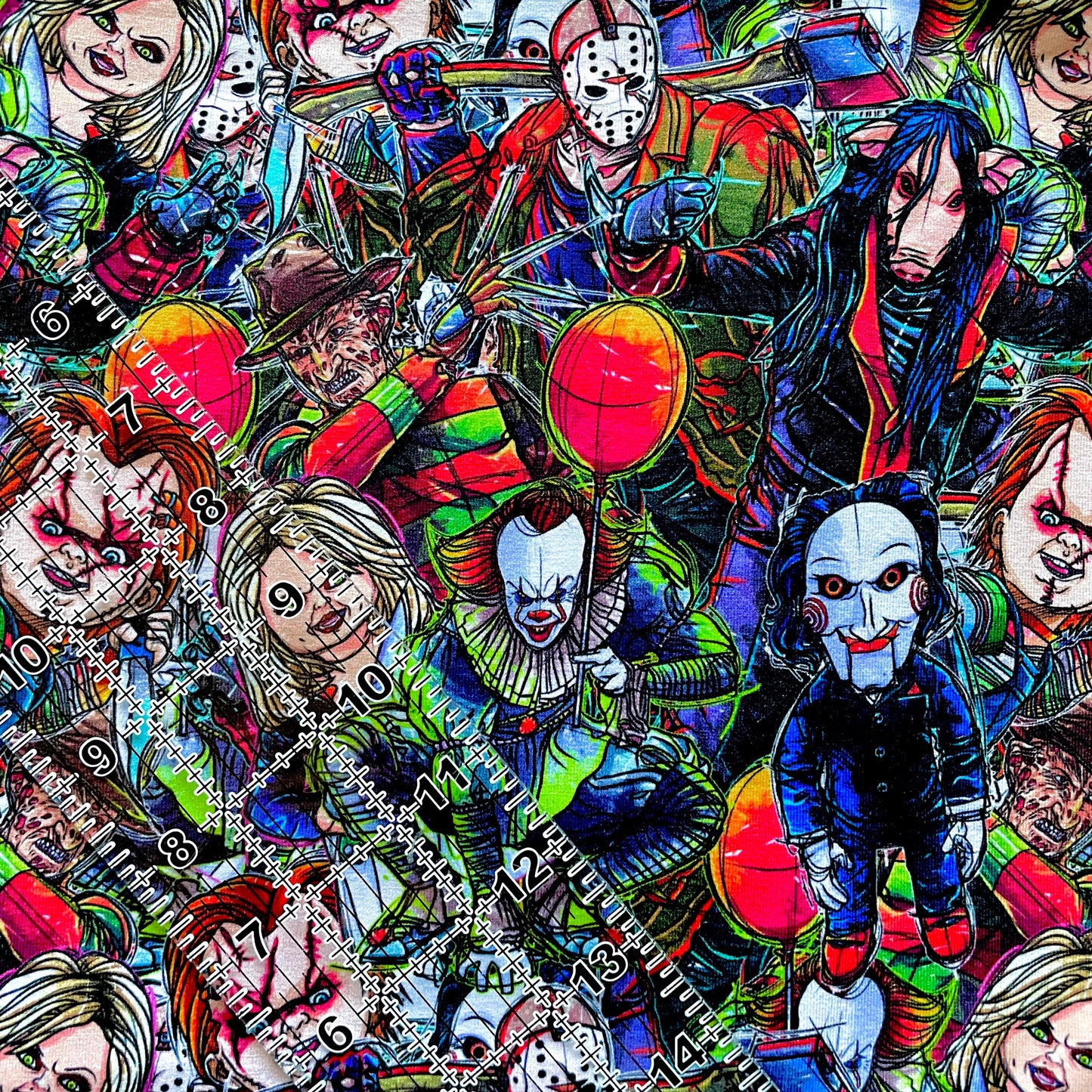 9x14 Tumbler Cut, Custom Fabric, CottonSpandex, High Quality, Mask Cut, Tumbler Fabric, Halloween, Horror, Serial Killers, Stacked