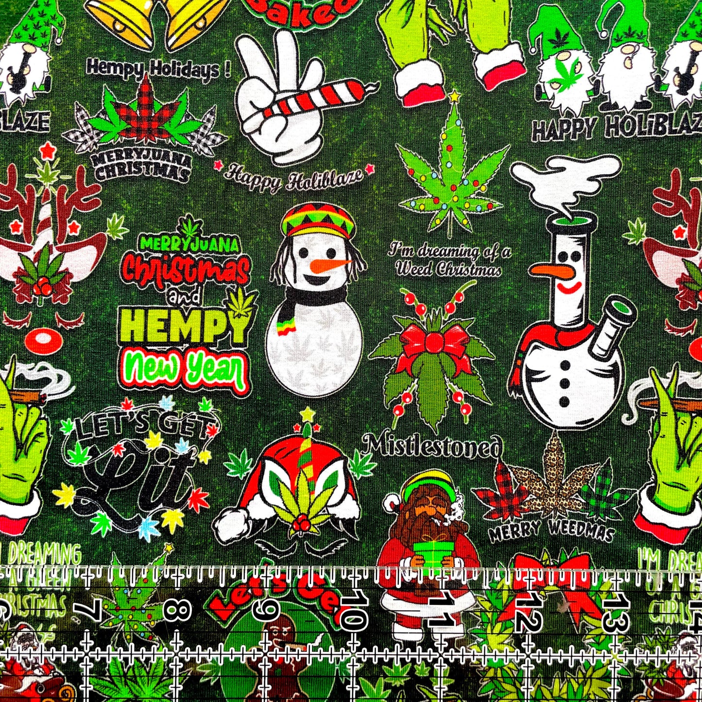 9x14 Tumbler Cut, Custom Fabric, CottonSpandex, High Quality, Mask Cut, Tumbler Fabric, Adult, Stoner, 420, High, Merry Marijuana, Holiblaze