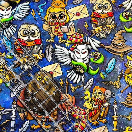 9x14 Tumbler Cut, Custom Fabric, CottonSpandex, High Quality, Mask Cut, Tumbler Fabric, TV, Movie, Show, Magic, Wizard, HP, Owls