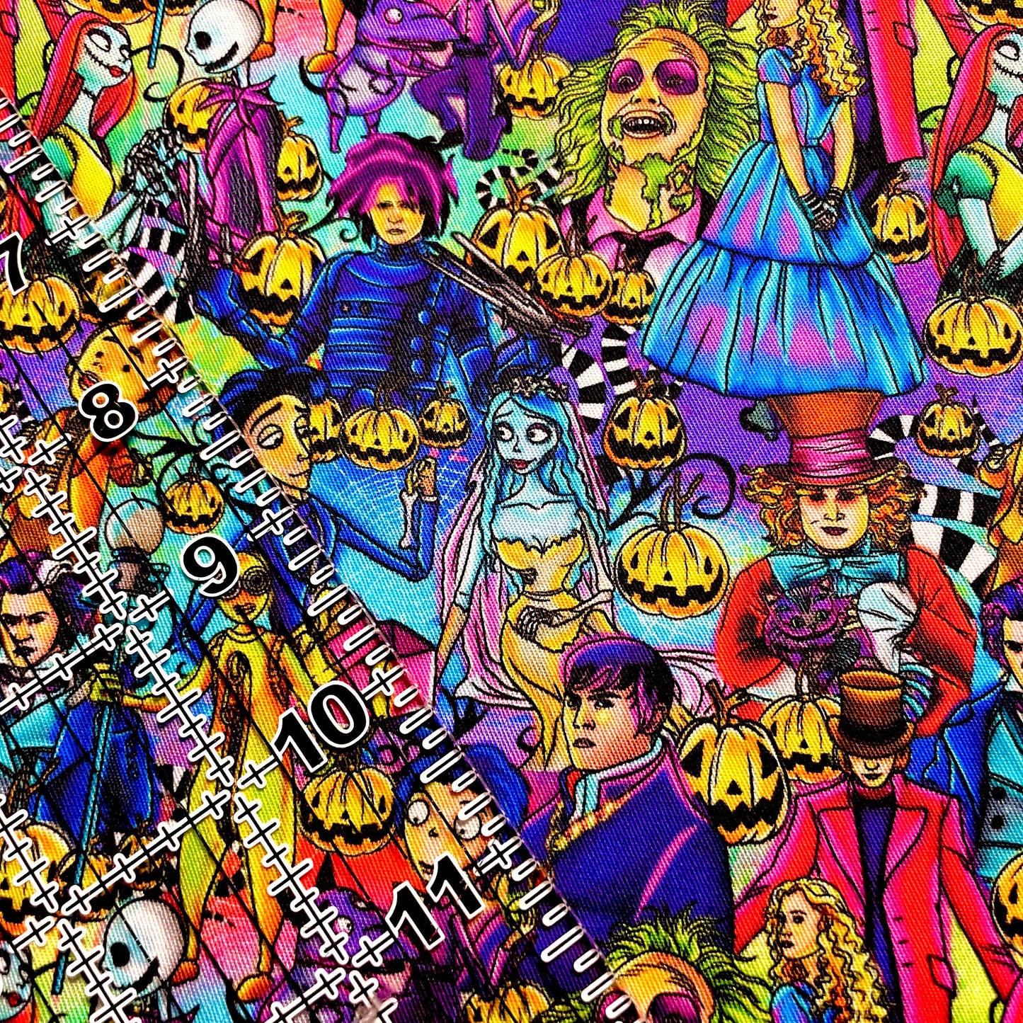 9x14 Tumbler Cut, Custom Fabric, CW Cotton Woven, High Quality, Mask Cut, Tumbler Fabric, Bright, Halloween, Twisted Icons, Small Scale