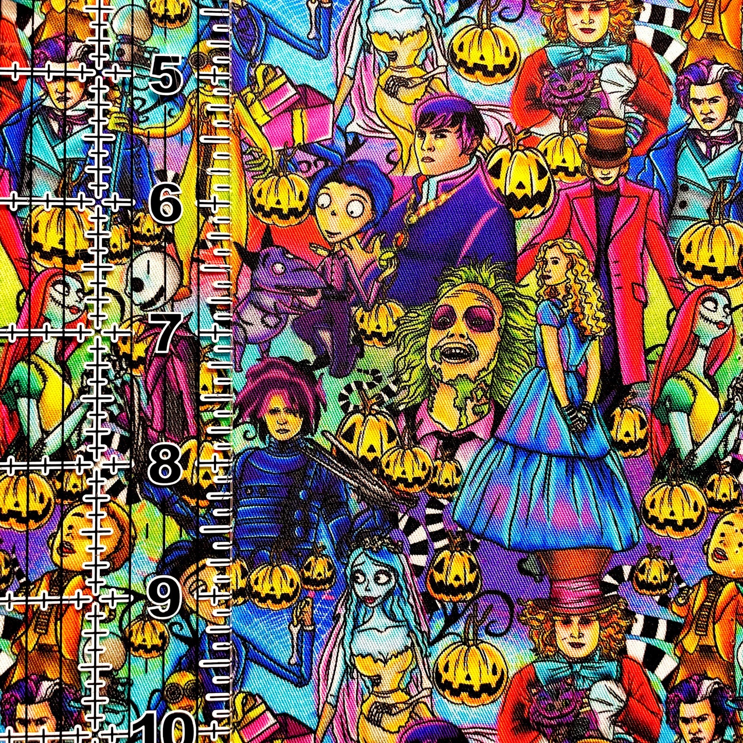 9x14 Tumbler Cut, Custom Fabric, CW Cotton Woven, High Quality, Mask Cut, Tumbler Fabric, Bright, Halloween, Twisted Icons, Small Scale