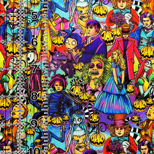 9x14 Tumbler Cut, Custom Fabric, CW Cotton Woven, High Quality, Mask Cut, Tumbler Fabric, Bright, Halloween, Twisted Icons, Small Scale
