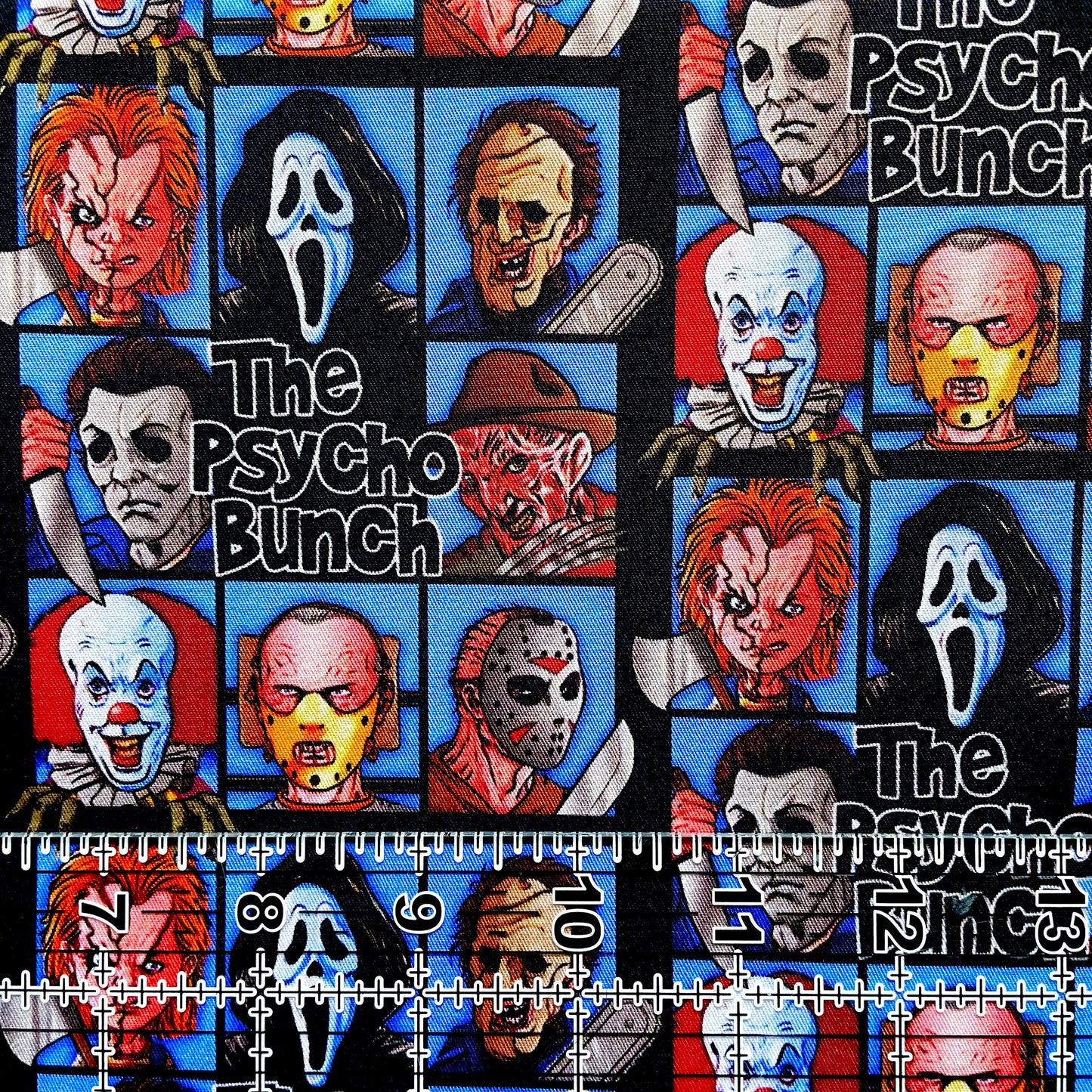 9x14 Tumbler Cut, Custom Fabric, CW Cotton Woven, High Quality, Mask Cut, Tumbler Fabric, Horror, Killer, Halloween, The Psycho Bunch LARGER