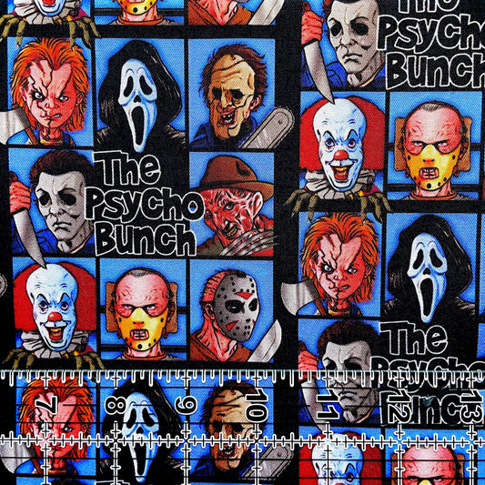 9x14 Tumbler Cut, Custom Fabric, CW Cotton Woven, High Quality, Mask Cut, Tumbler Fabric, Horror, Killer, Halloween, The Psycho Bunch LARGER