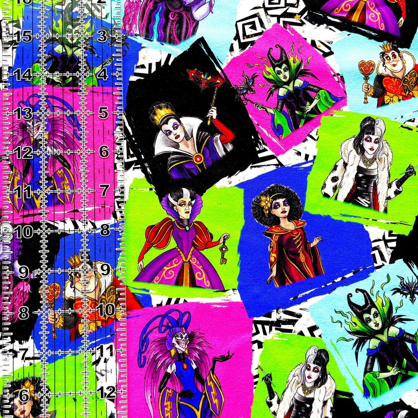 9x14 Tumbler Cut, Custom Fabric, CottonSpandex, High Quality, Mask Cut, Tumbler Fabric, Halloween, Evil, Villain Fashionistas, Color Blocks