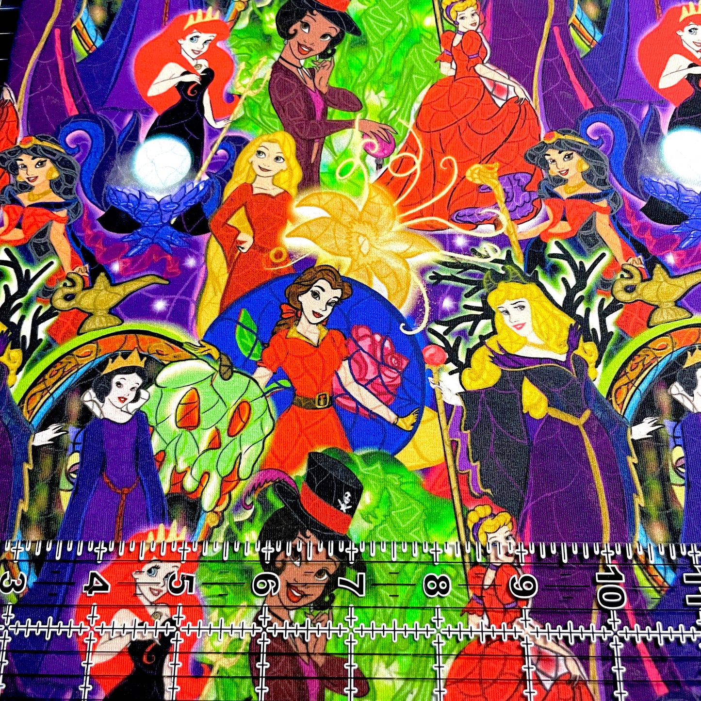 9x14 Tumbler Cut, Custom Fabric, CottonSpandex, High Quality, Mask Cut, Tumbler Fabric, Halloween, Evil Princesses, Bright Princess Villains