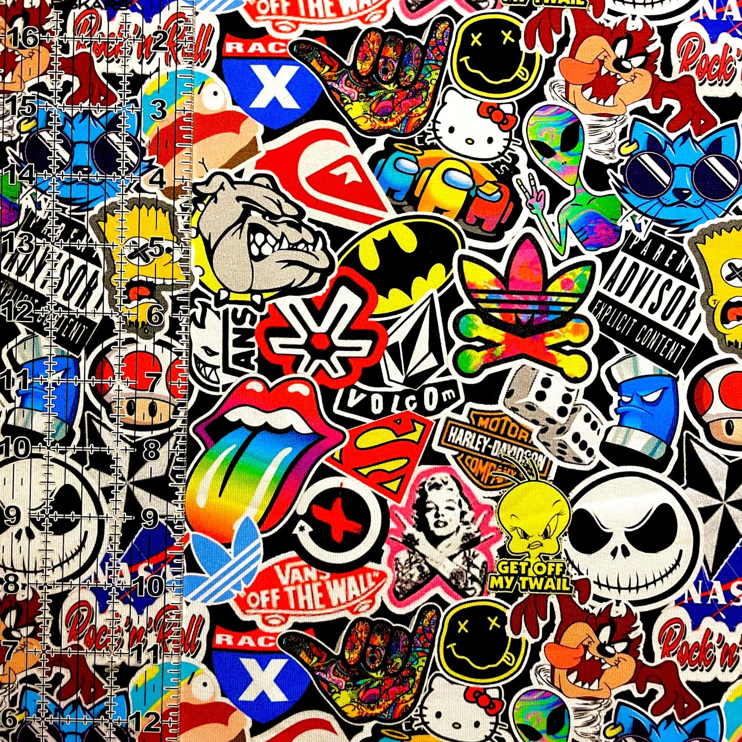 9x14 Tumbler Cut, Custom Fabric, CottonSpandex, High Quality, Mask Cut, Tumbler Fabric, Bright, Beautiful, Colorful, Sticker Collage, Skater