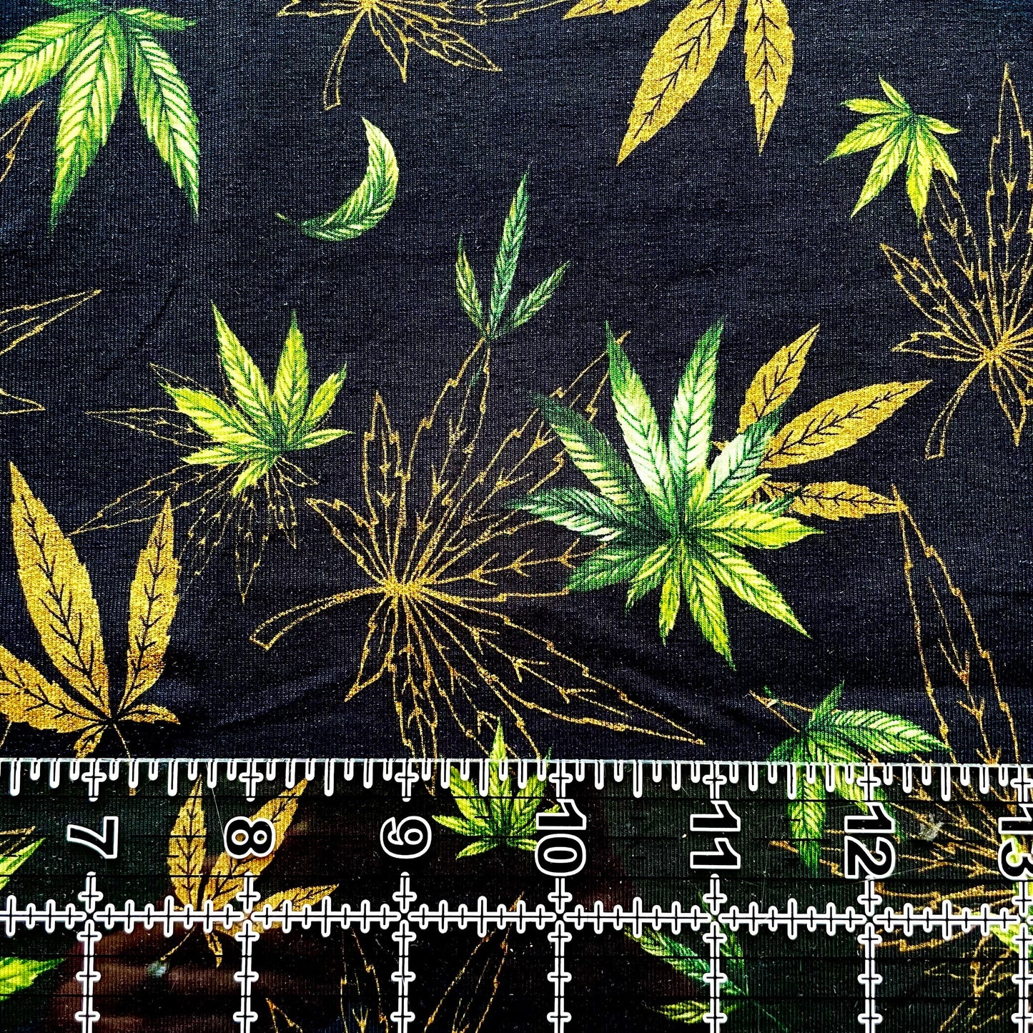 9x14 Tumbler Cut, Custom Fabric, CottonSpandex, High Quality, Mask Cut, Tumbler Fabric, Adult, Weed, 420, High, Stoner, Gold/Green Leaves