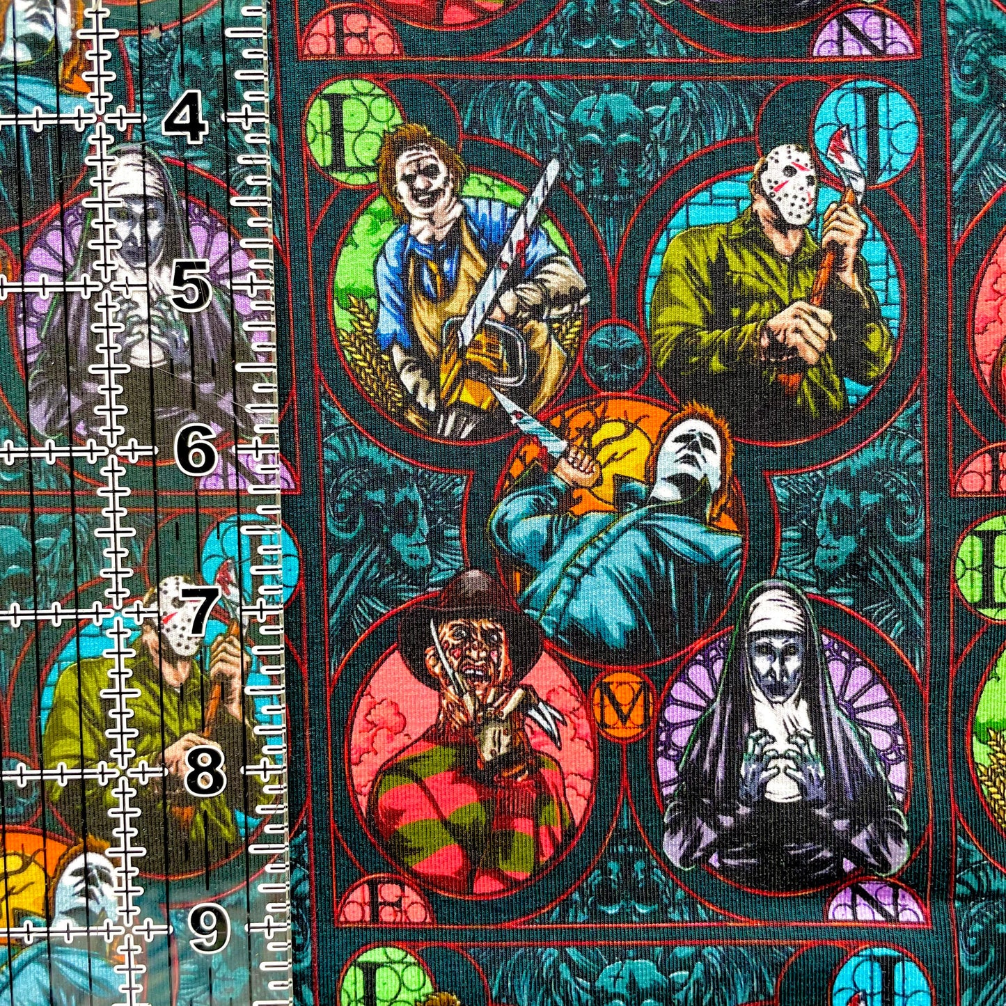9x14 Tumbler Cut, Custom Fabric, CottonSpandex, High Quality, Mask Cut, Tumbler Fabric, Halloween, Horror, Serial Killers, Stained Glass