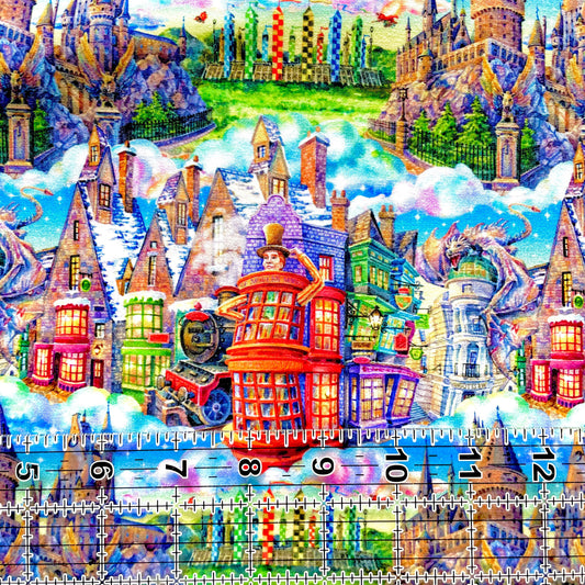 9x14 Tumbler Cut, Custom Fabric, CottonSpandex, High Quality, Mask Cut, Tumbler Fabric, Movie, Magic, Wizard, HP, Castle, Wizarding World