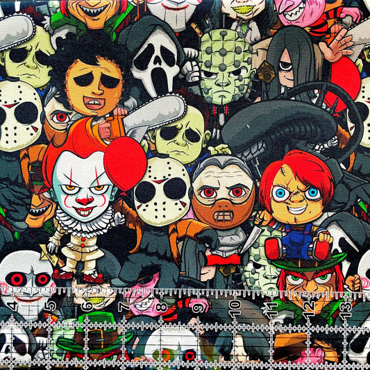 9x14 Tumbler Cut, Custom Fabric, CW Cotton Woven, High Quality, Mask Cut, Tumbler Fabric, Horror, Serial Killer, Halloween, Chibi Stack