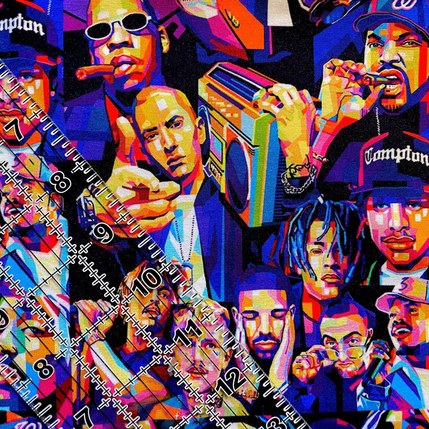 9x14 Tumbler Cut, Custom Fabric, CottonSpandex, High Quality, Mask Cut, Tumbler Fabric, Music, Musicians, Neon, Rainbow Rappers