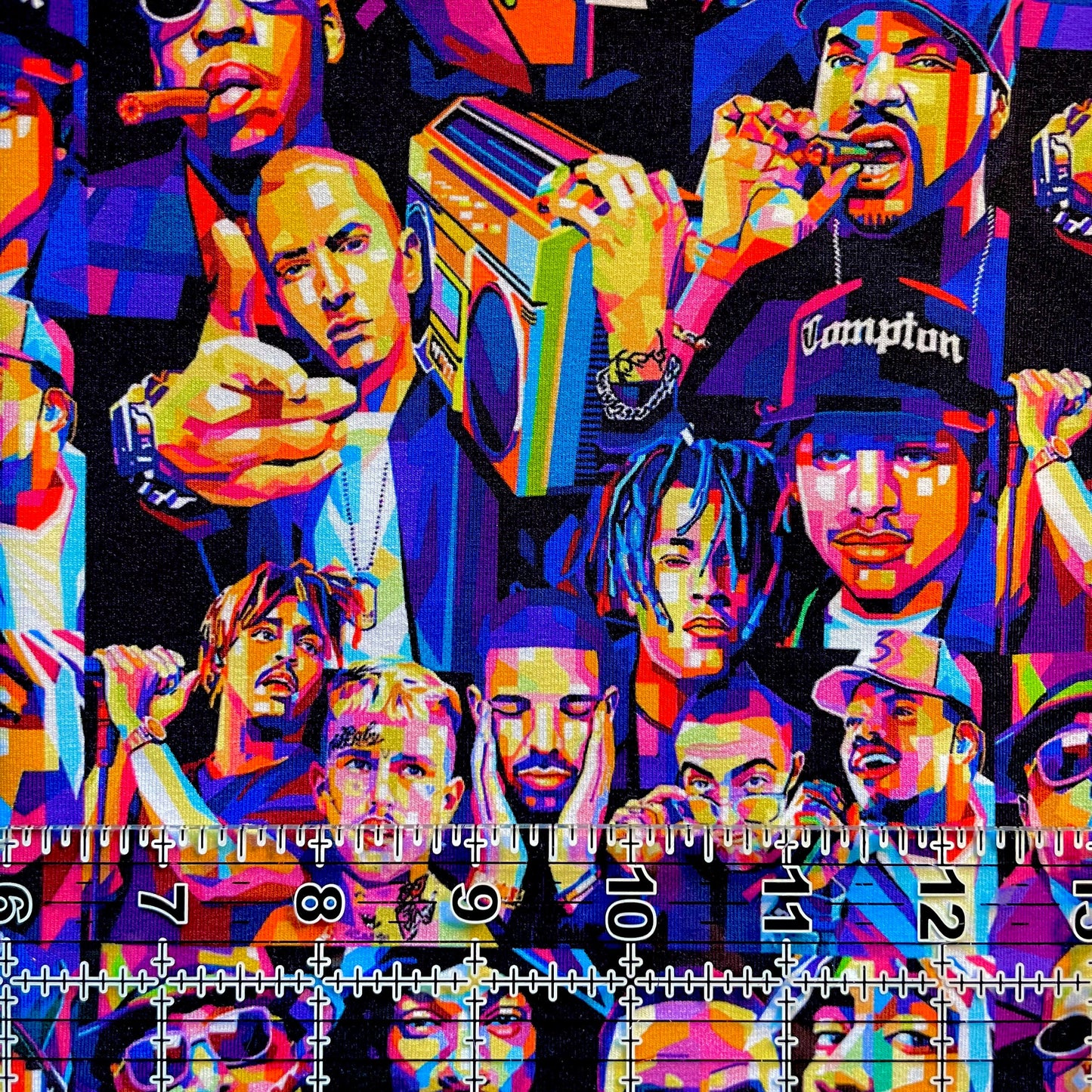 9x14 Tumbler Cut, Custom Fabric, CottonSpandex, High Quality, Mask Cut, Tumbler Fabric, Music, Musicians, Neon, Rainbow Rappers