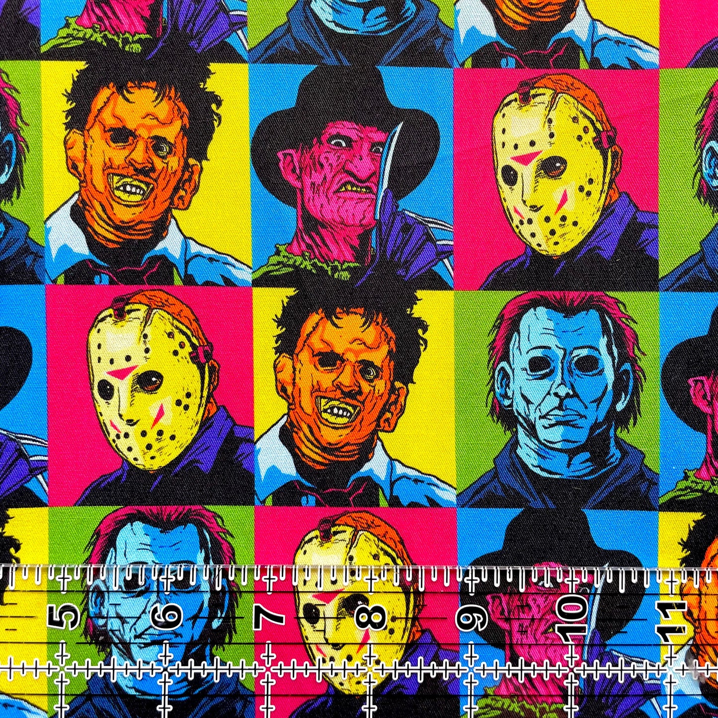 9x14 Tumbler Cut, Custom Fabric, CW Cotton Woven, High Quality, Mask Cut, Tumbler Fabric, Horror, Serial Killer, Halloween, Neon Blocks