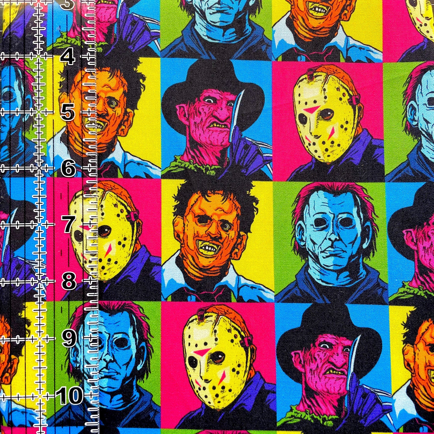 9x14 Tumbler Cut, Custom Fabric, CW Cotton Woven, High Quality, Mask Cut, Tumbler Fabric, Horror, Serial Killer, Halloween, Neon Blocks