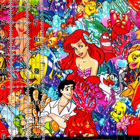 9x14 Tumbler Cut, Custom Fabric, CottonSpandex, High Quality, Mask Cut, Tumbler Fabric, Disney, Ariel, Mermaid, Little, Sebastian, Glitter