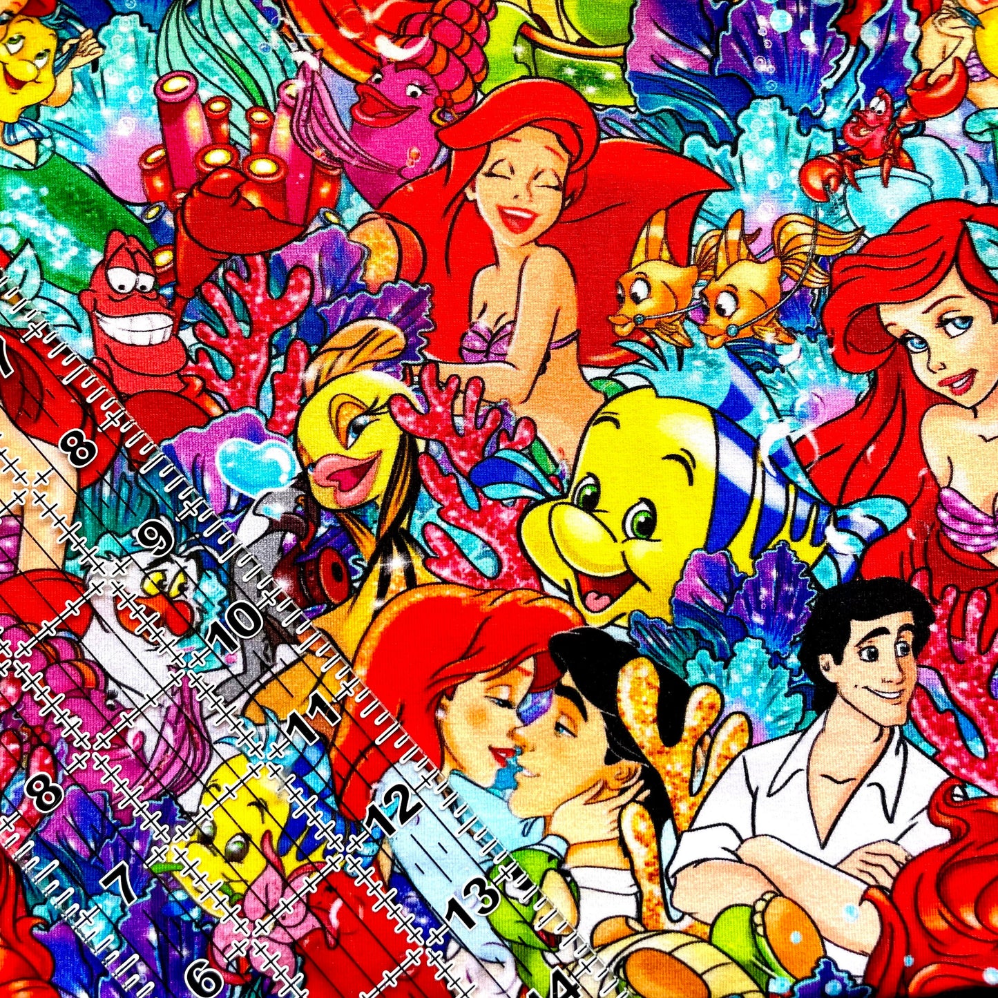 9x14 Tumbler Cut, Custom Fabric, CottonSpandex, High Quality, Mask Cut, Tumbler Fabric, Disney, Ariel, Mermaid, Little, Sebastian, Glitter