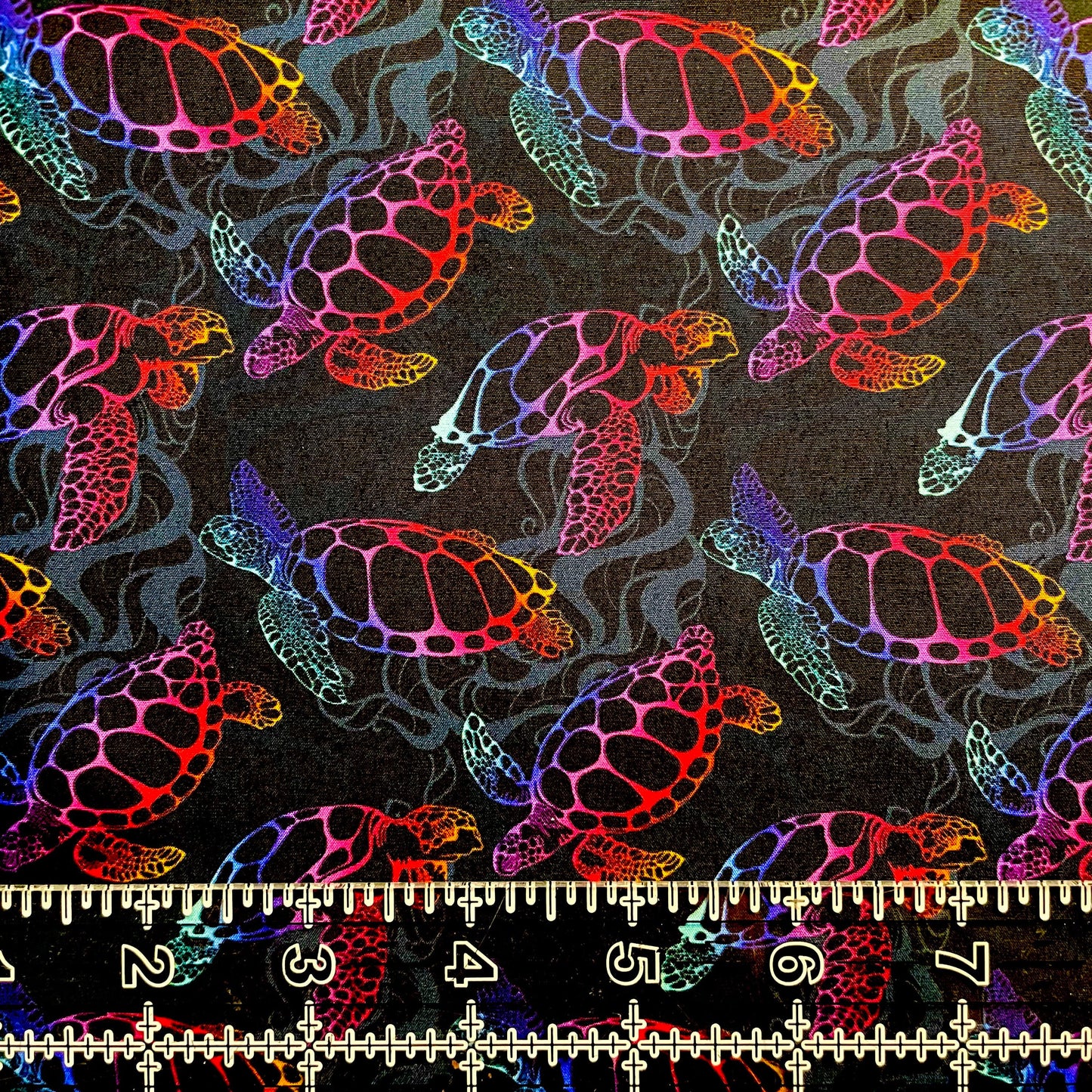 9x14 Tumbler Cut, Custom Fabric, CW Cotton Woven, High Quality, Mask Cut, Tumbler Fabric, Cute, Beautiful, Sea Turtles, Black Background