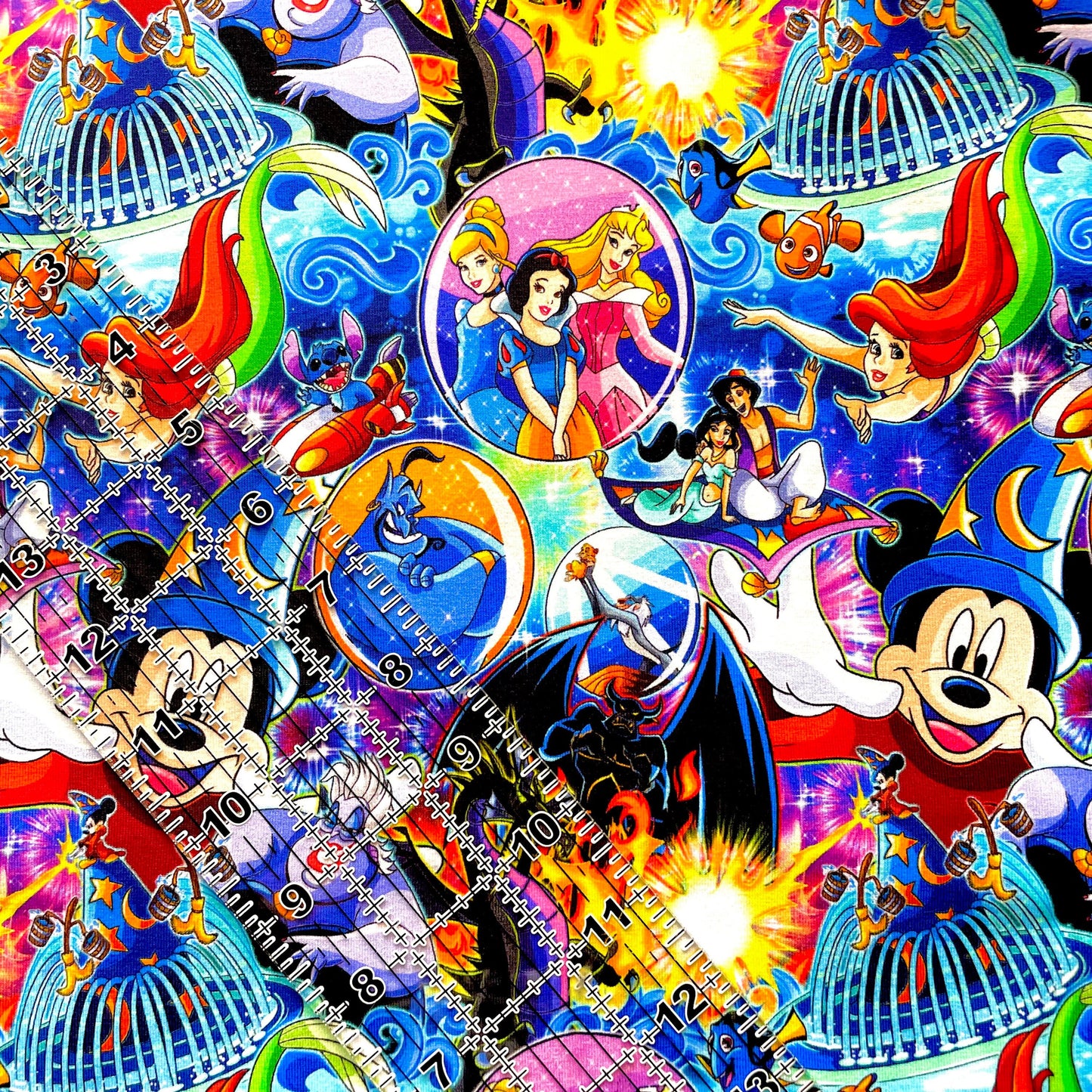 9x14 Tumbler Cut, Custom Fabric, CottonSpandex, High Quality, Mask Cut, Tumbler Fabric, Disney, Fab Five, Mickey, Ariel, Magical Explosion