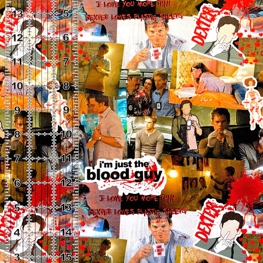 9x14 Tumbler Cut, Custom Fabric, CottonSpandex, High Quality, Mask Cut, Tumbler Fabric, TV, Show, Blood Guy, Murder Mystery