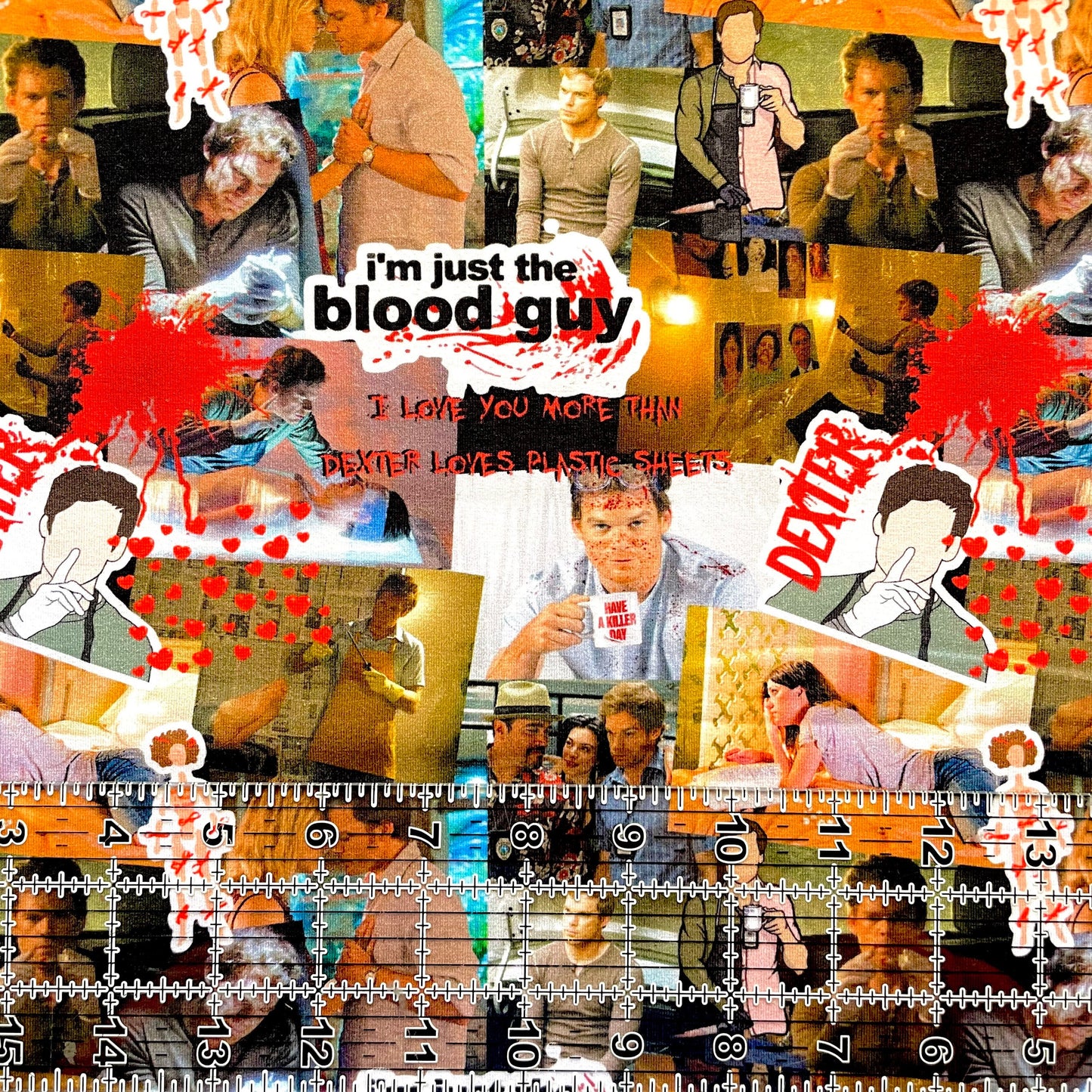 9x14 Tumbler Cut, Custom Fabric, CottonSpandex, High Quality, Mask Cut, Tumbler Fabric, TV, Show, Blood Guy, Murder Mystery