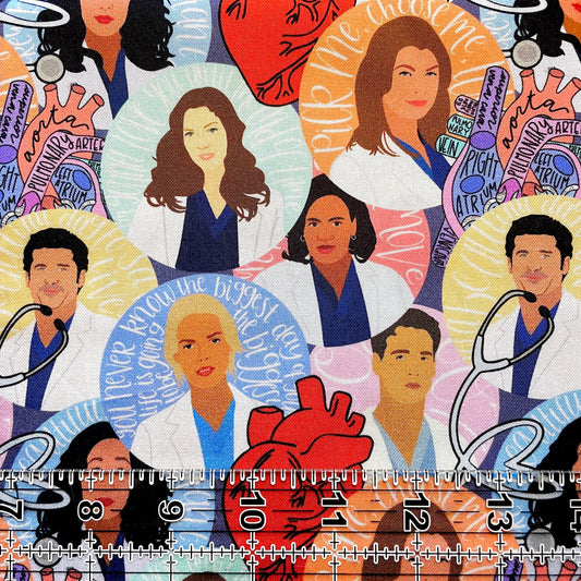 9x14 Tumbler Cut, Custom Fabric, CW Cotton Woven, High Quality, Mask Cut, Tumbler Fabric, TV, Grey, Characters, Anatomy