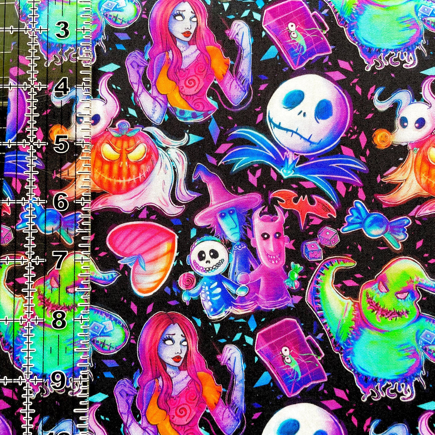 9x14 Tumbler Cut, Custom Fabric, CW Cotton Woven, High Quality, Mask Cut, Tumbler Fabric, Halloween, Nightmare, NBC, New, Neon, Watercolor