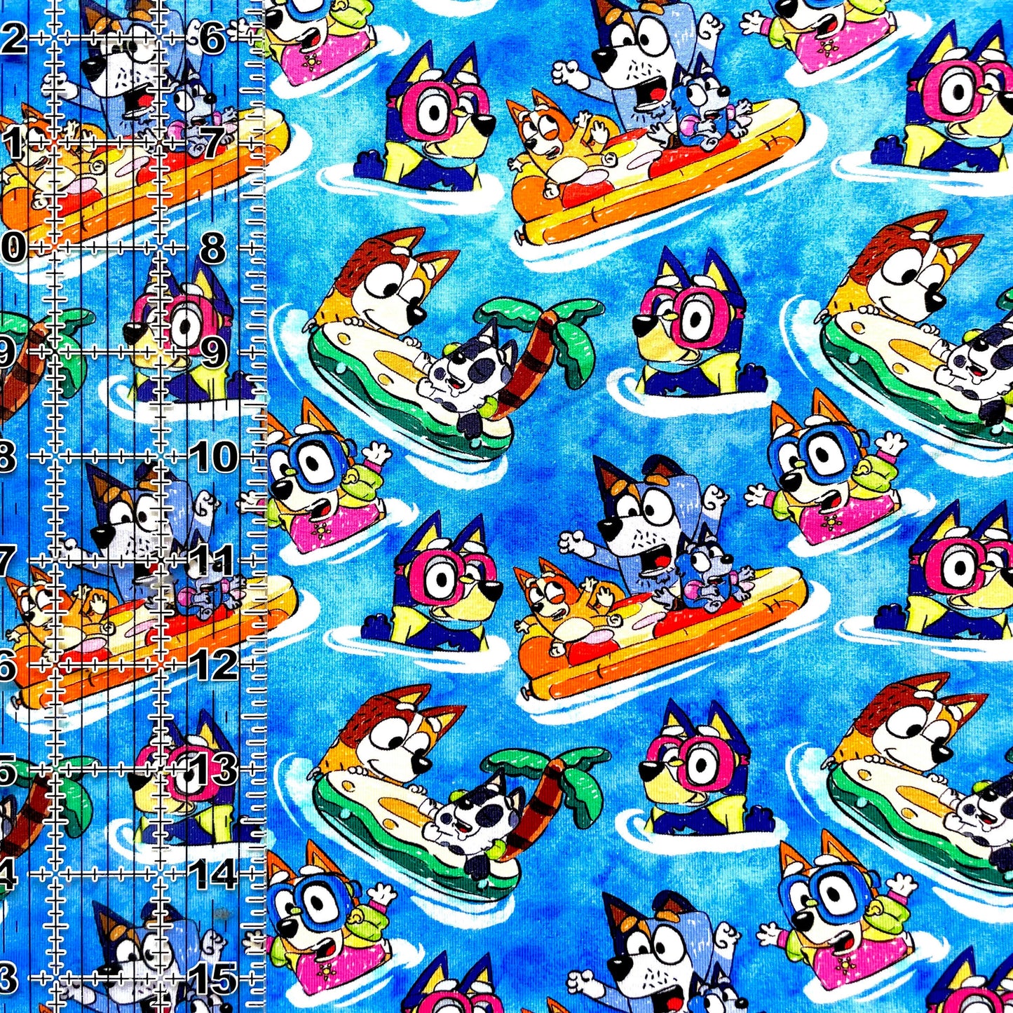 9x14 Tumbler Cut, Custom Fabric, CottonSpandex, High Quality, Mask Cut, Tumbler Fabric, Disney Pups, Dogs, Heelers, Canoe Pups, Blue