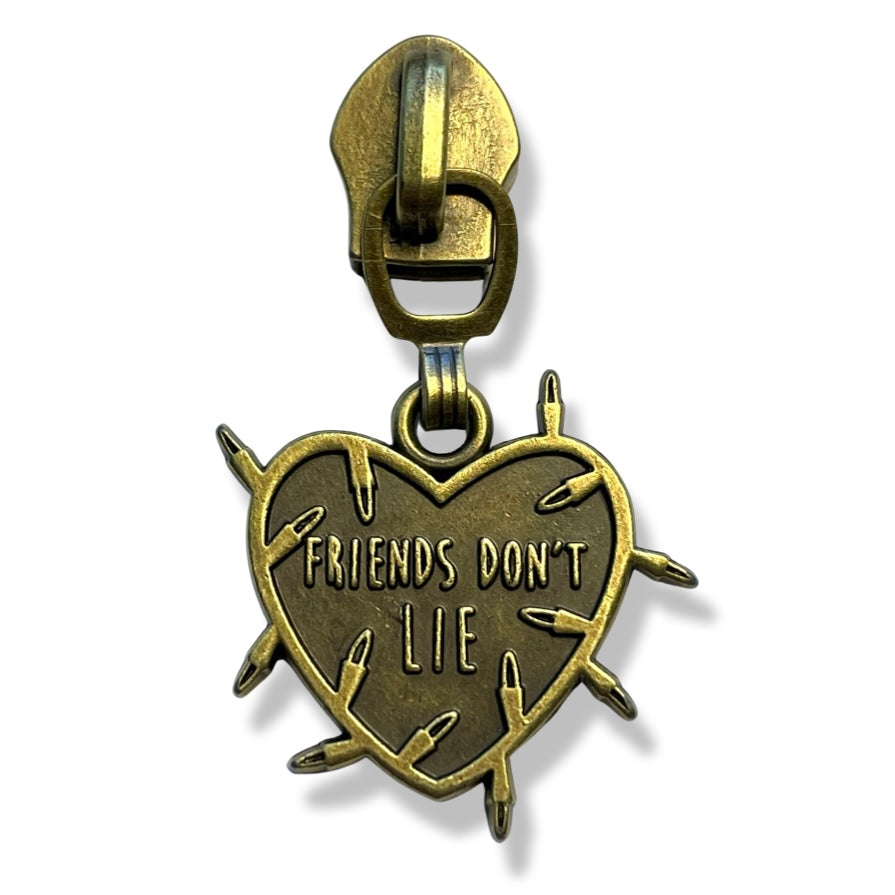 Zipper Pull, Strange Friends Don’t Lie, Antique Brass