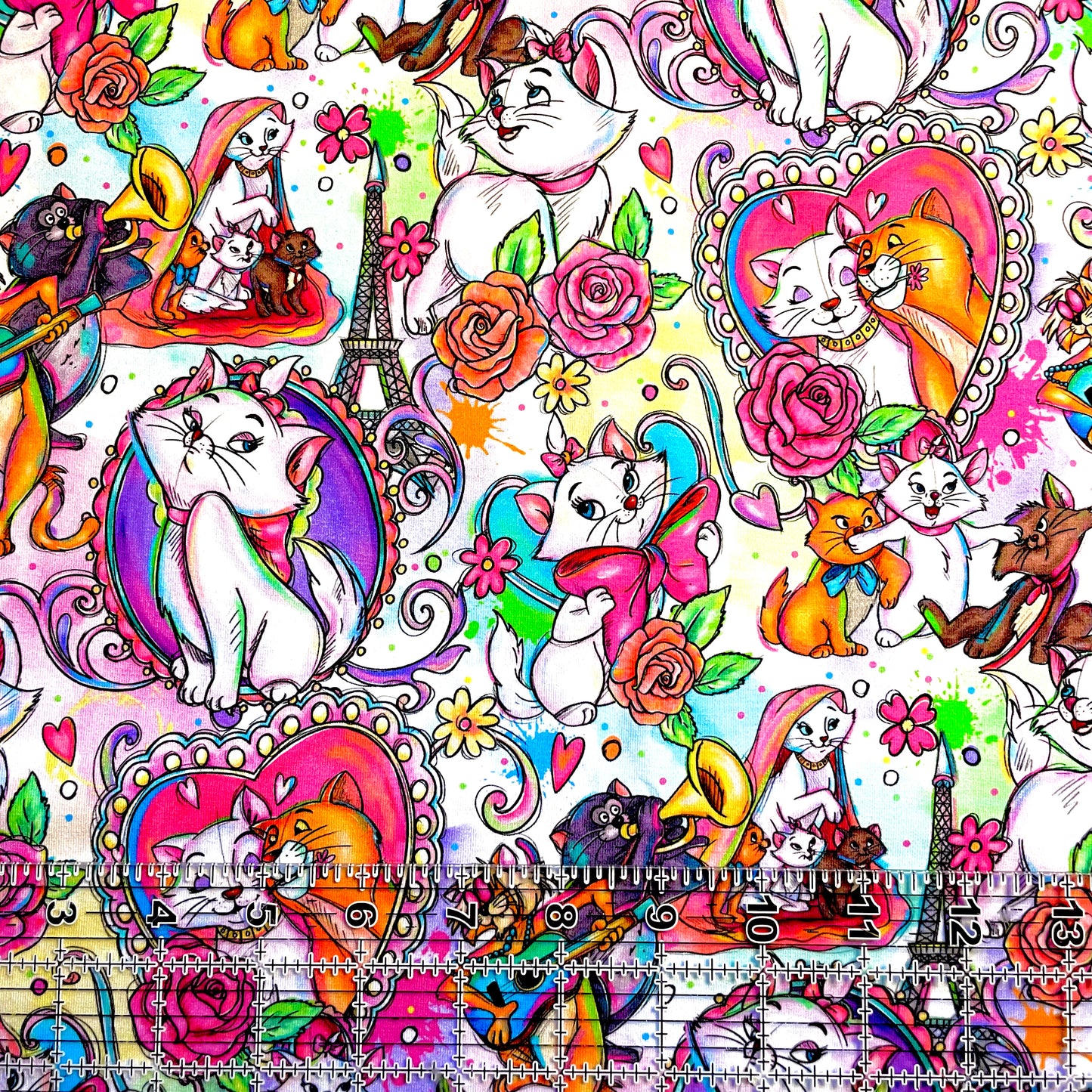 9x14 Tumbler Cut, Custom Fabric, CottonSpandex, High Quality, Mask Cut, Tumbler Fabric, French Kitty, Floral and Frames, Pretty Cat