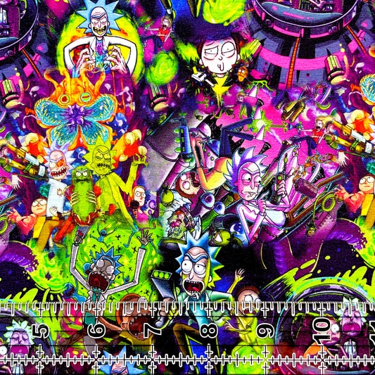 9x14 Tumbler Cut, Custom Fabric, CottonSpandex, High Quality, Mask Cut, Tumbler Fabric, Rick, R&M, Pink, Green, Spaceship