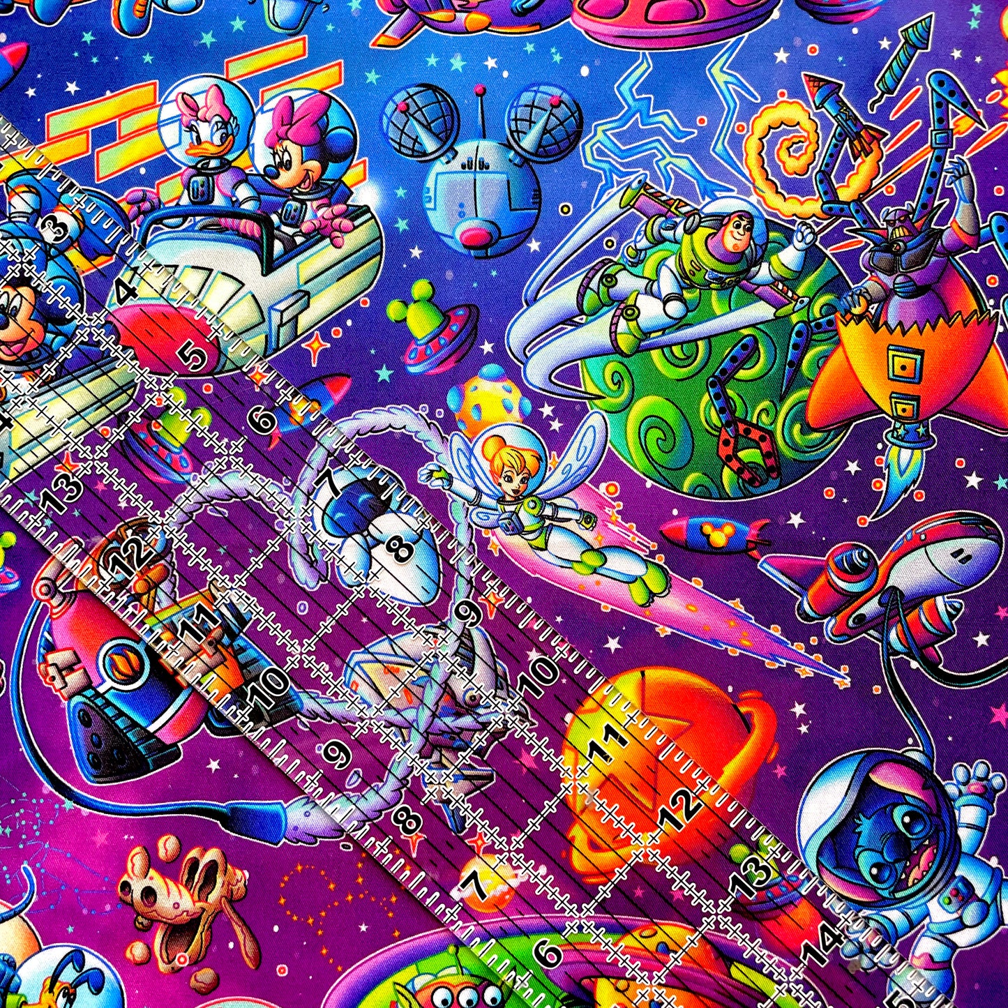 9x14 Tumbler Cut, Custom Fabric, CW Cotton Woven, High Quality, Mask Cut, Tumbler Fabric, Disney Space Adventure, Purple