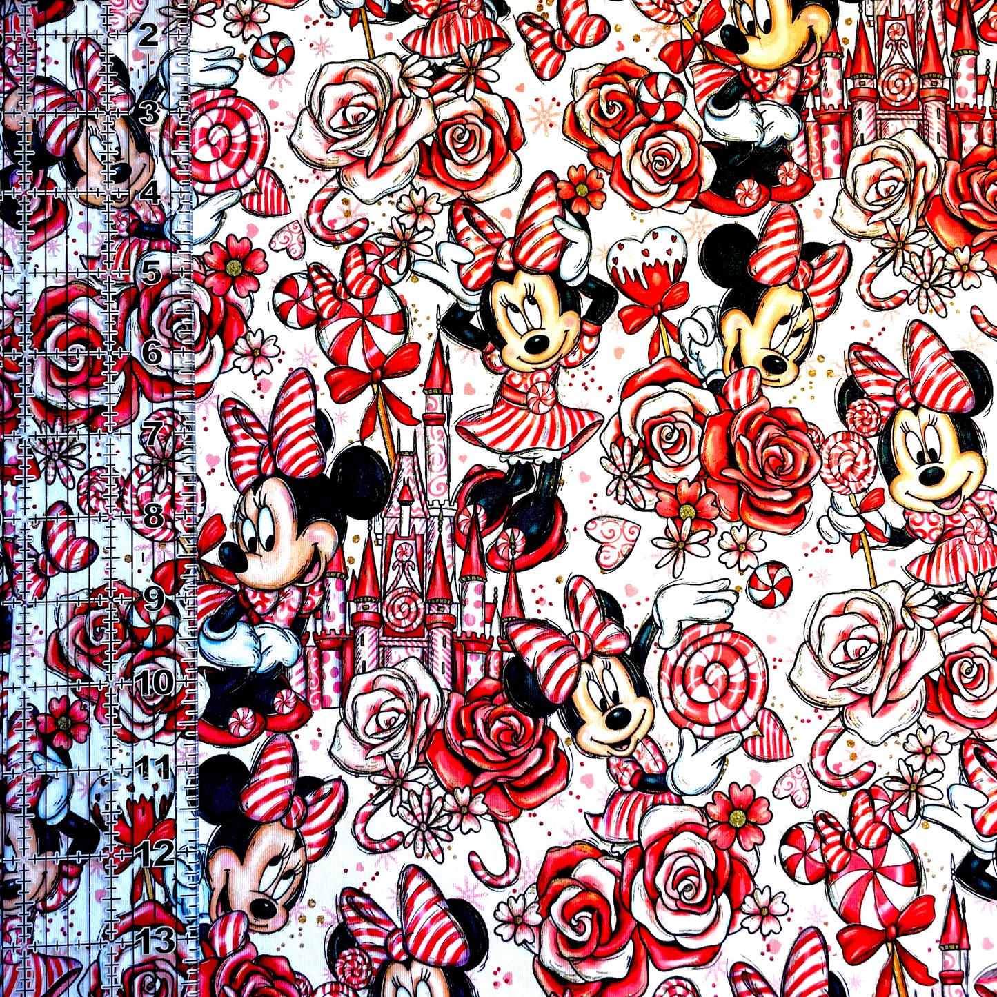 9x14 Tumbler Cut, Custom Fabric, CottonSpandex, High Quality, Mask Cut, Tumbler Fabric, Christmas, Xmas, Peppermint Mouse, Main