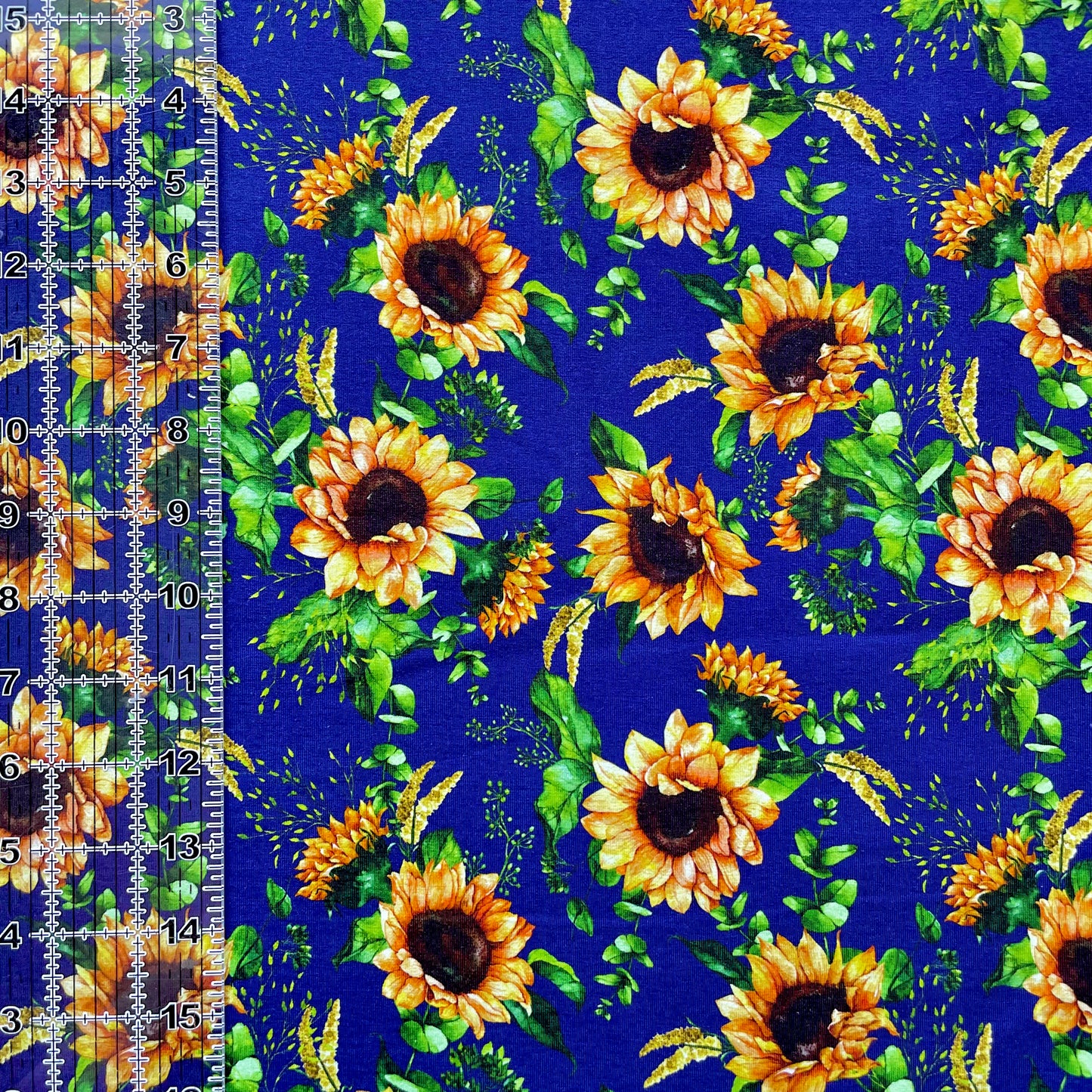 9x14 Tumbler Cut, Custom Fabric, CottonSpandex, High Quality, Mask Cut, Tumbler Cut, Floral, Navy, Sunflowers