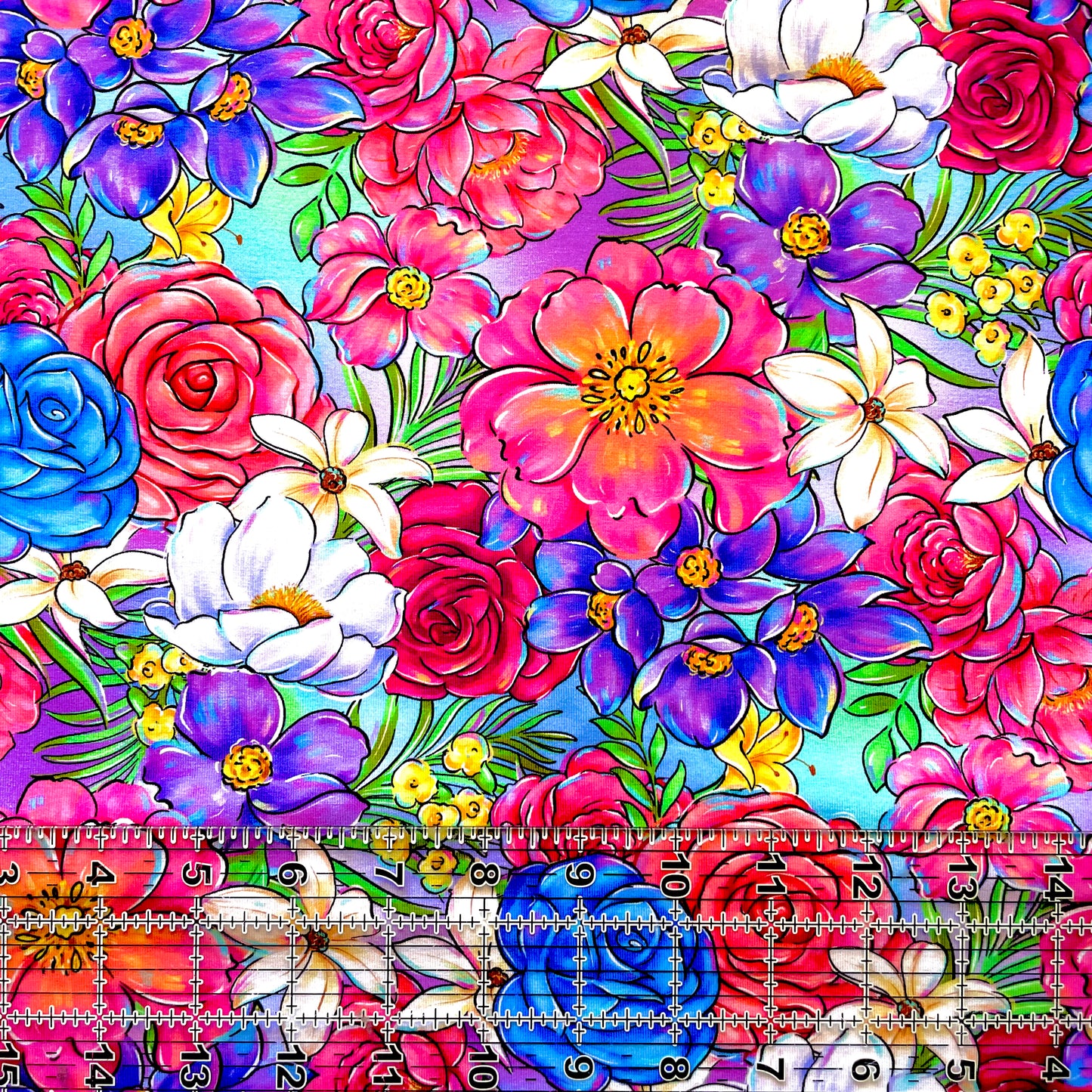 9x14 Tumbler Cut, Custom Fabric, CottonSpandex, High Quality, Mask Cut, Tumbler Fabric, Flowers, Bright, Beautiful, Girl, Princess Castle Floral, Pink/Blue OSP