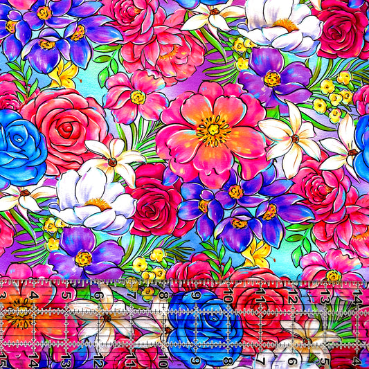 9x14 Tumbler Cut, Custom Fabric, CottonSpandex, High Quality, Mask Cut, Tumbler Fabric, Flowers, Bright, Beautiful, Girl, Princess Castle Floral, Pink/Blue OSP
