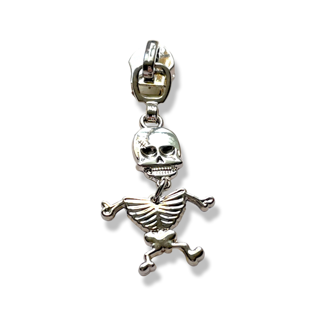 Zipper Pull, Dancing Skeleton, Silver
