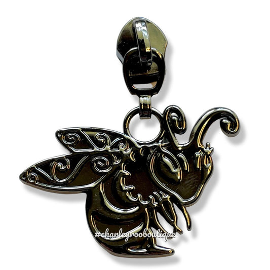 Zipper Pull, Large Bee, Cute, Gunmetal